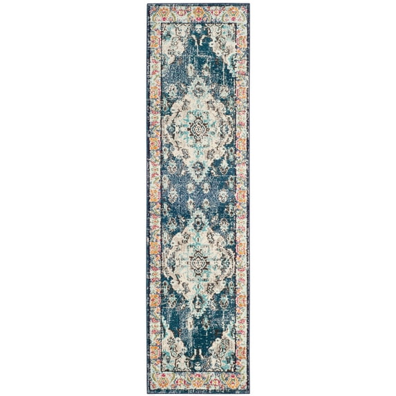 SAFAVIEH Monaco Toria Oriental Runner Rug, Navy/Light Blue, 2'2" x 20'