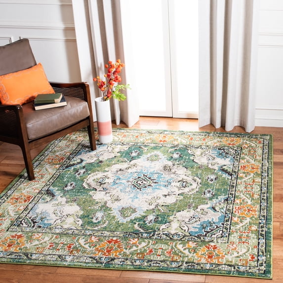 SAFAVIEH Monaco Toria Traditional Area Rug, Forest Green/Light Blue, 10' X 10' Square - Large - Traditional Design, Forest Green & Light Blue, Ideal for Living Room, Bedroom, Dining Space