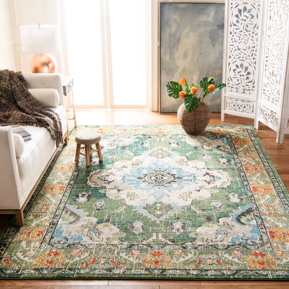 SAFAVIEH Area Rug 10x14 - Monaco Collection - X-Large - Traditional Design, Forest Green & Light Blue, Ideal for Living Room, Bedroom, Dining Space