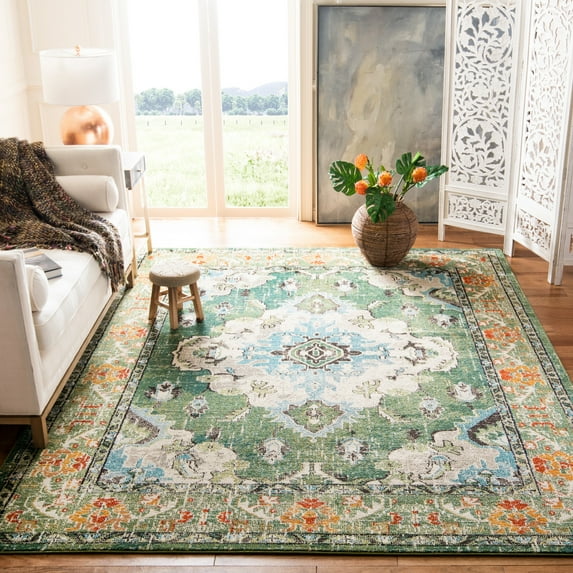 SAFAVIEH Monaco Toria Traditional Area Rug, Forest Green/Light Blue, 12' X 15' - X-Large - Traditional Design, Forest Green & Light Blue, Ideal for Living Room, Bedroom, Dining Space