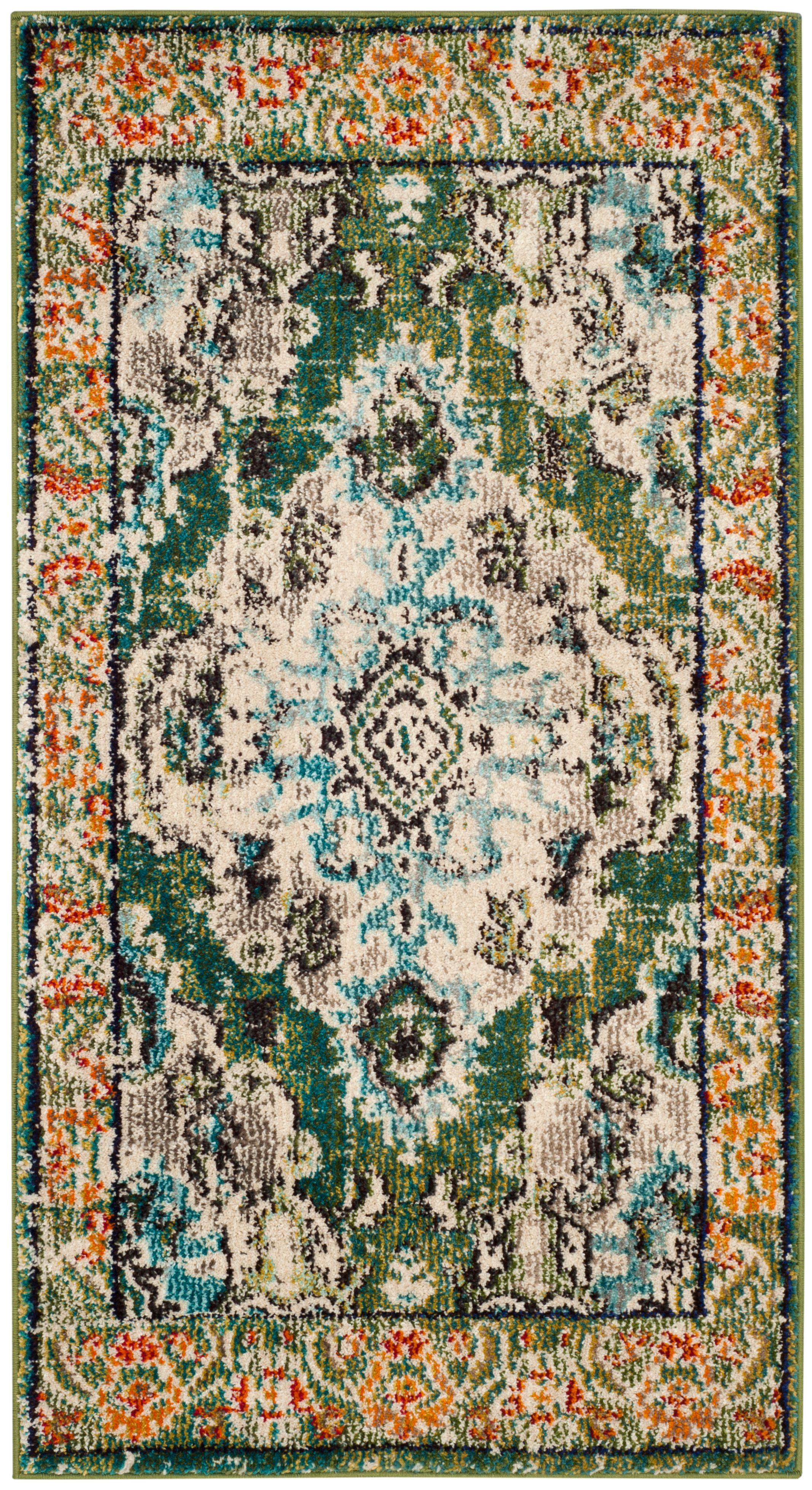 SAFAVIEH Accent Rug 2'2"x4' - Monaco Collection - Traditional Design, Forest Green & Light Blue, Ideal for Living Room, Bedroom, Dining Space, Entryway, Bathroom, Bedside