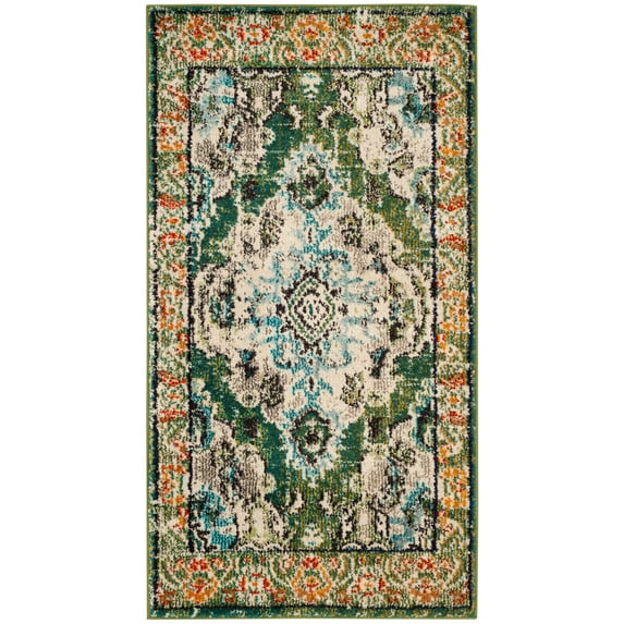 SAFAVIEH Accent Rug 2'2"x4' - Monaco Collection - Traditional Design, Forest Green & Light Blue, Ideal for Living Room, Bedroom, Dining Space, Entryway, Bathroom, Bedside