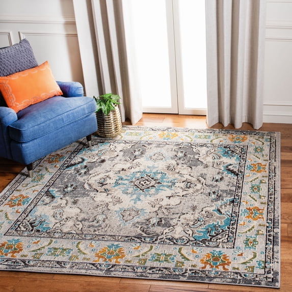 SAFAVIEH Square Rug 9' - Monaco Collection - Large - Traditional Design, Grey & Light Blue, Ideal for Living Room, Bedroom, Dining Space