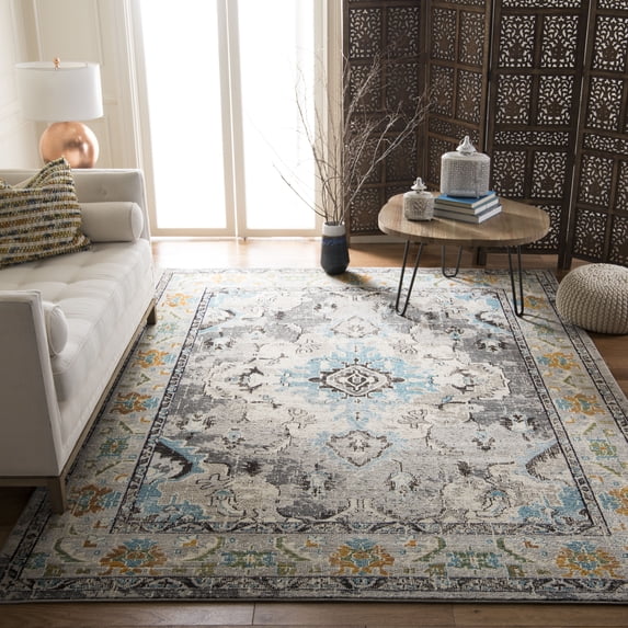 SAFAVIEH Area Rug 9x12 - Monaco Collection - Large - Traditional Design, Grey & Light Blue, Ideal for Living Room, Bedroom, Dining Space