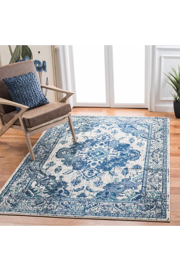 Monaco Toria Traditional Area Rug, Ivory/Blue, 5'1" X 7'7" - Traditional Design, Ivory & Blue, Ideal for Living Room, Bedroom, Dining Space