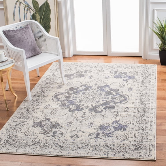 SAFAVIEH Monaco Toria Traditional Area Rug, Ivory/Grey, 5'1" X 7'7" - Traditional Design, Ivory & Grey, Ideal for Living Room, Bedroom, Dining Space