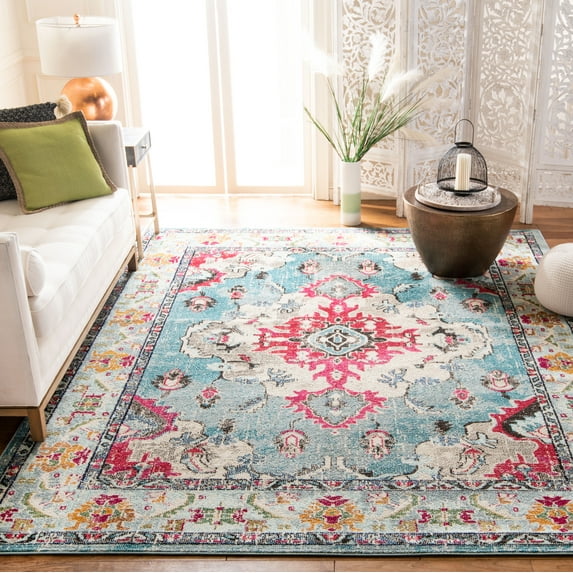 SAFAVIEH Area Rug 11x15 - Monaco Collection - X-Large - Traditional Design, Light Blue & Fuchsia, Ideal for Living Room, Bedroom, Dining Space