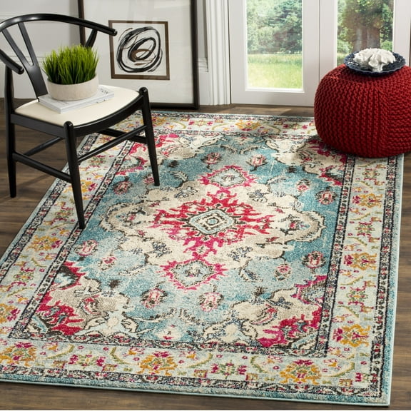 SAFAVIEH Monaco Toria Traditional Area Rug, Light Blue/Fuchsia, 3' X 3' Square