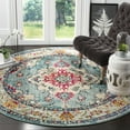 thumbnail image 1 of SAFAVIEH Round Rug 9' - Monaco Collection - Large - Traditional Design, Light Blue & Fuchsia, Ideal for Living Room, Bedroom, Dining Space (MNC243J), 1 of 7
