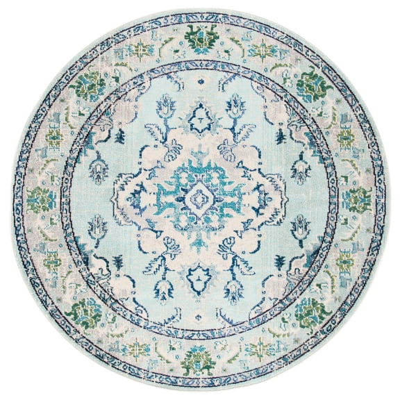 SAFAVIEH Round Rug 6'7" - Monaco Collection - Traditional Design, Light Blue & Ivory, Ideal for Living Room, Bedroom, Dining Space