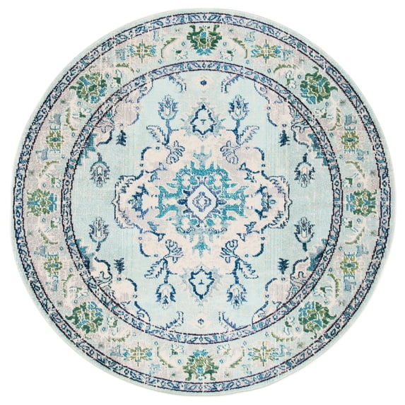 SAFAVIEH Round Rug 6'7" - Monaco Collection - Traditional Design, Light Blue & Ivory, Ideal for Living Room, Bedroom, Dining Space