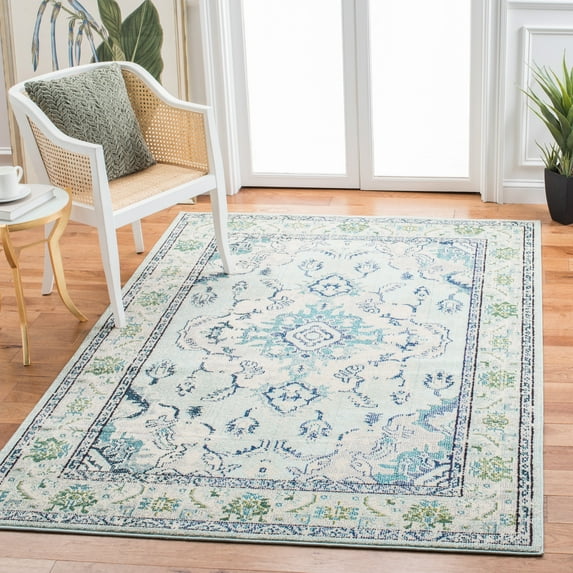 SAFAVIEH Monaco Toria Traditional Area Rug, Light Blue/Ivory, 6'7" X 6'7" Square - Traditional Design, Light Blue & Ivory, Ideal for Living Room, Bedroom, Dining Space