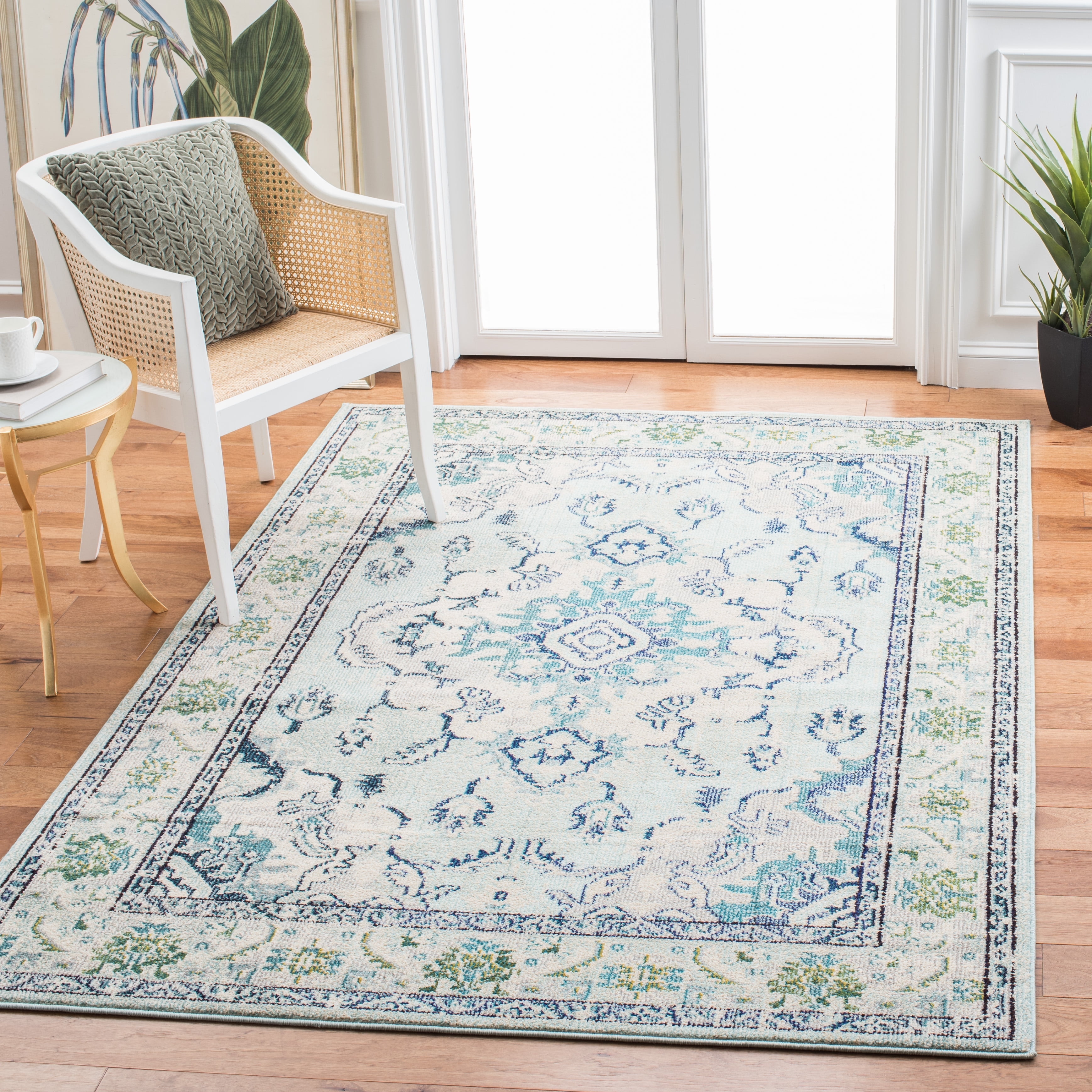 SAFAVIEH Monaco Toria Traditional Area Rug, Light Blue/Ivory, 9' X 12' - Large - Traditional Design, Light Blue & Ivory, Ideal for Living Room, Bedroom, Dining Space
