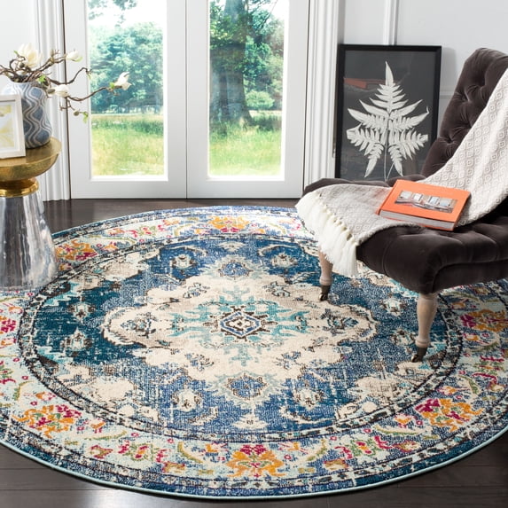 SAFAVIEH Round Rug 11' - Monaco Collection - Large - Traditional Design, Navy & Light Blue, Ideal for Living Room, Bedroom, Dining Space