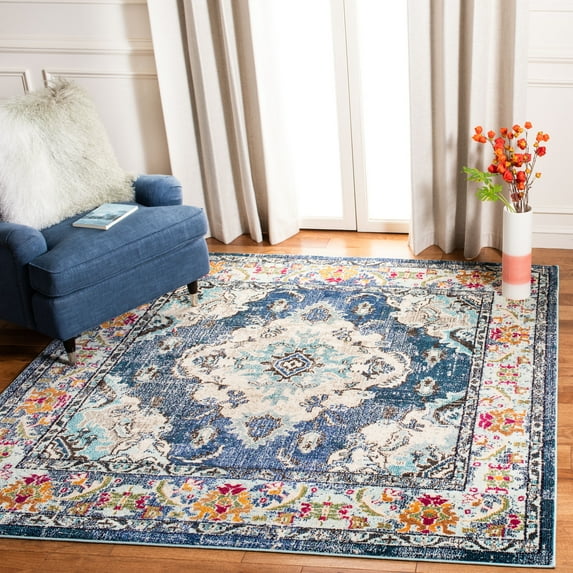 SAFAVIEH Square Rug 12' - Monaco Collection - X-Large - Traditional Design, Navy & Light Blue, Ideal for Living Room, Bedroom, Dining Space