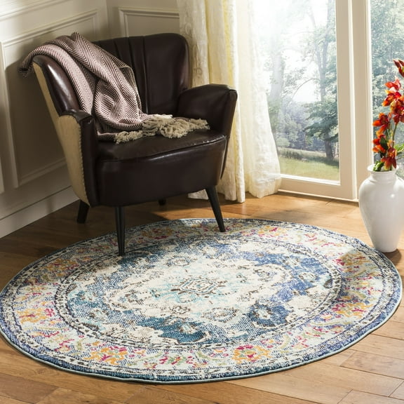 SAFAVIEH Monaco Toria Traditional Area Rug, Navy/Light Blue, 3' x 3' Round