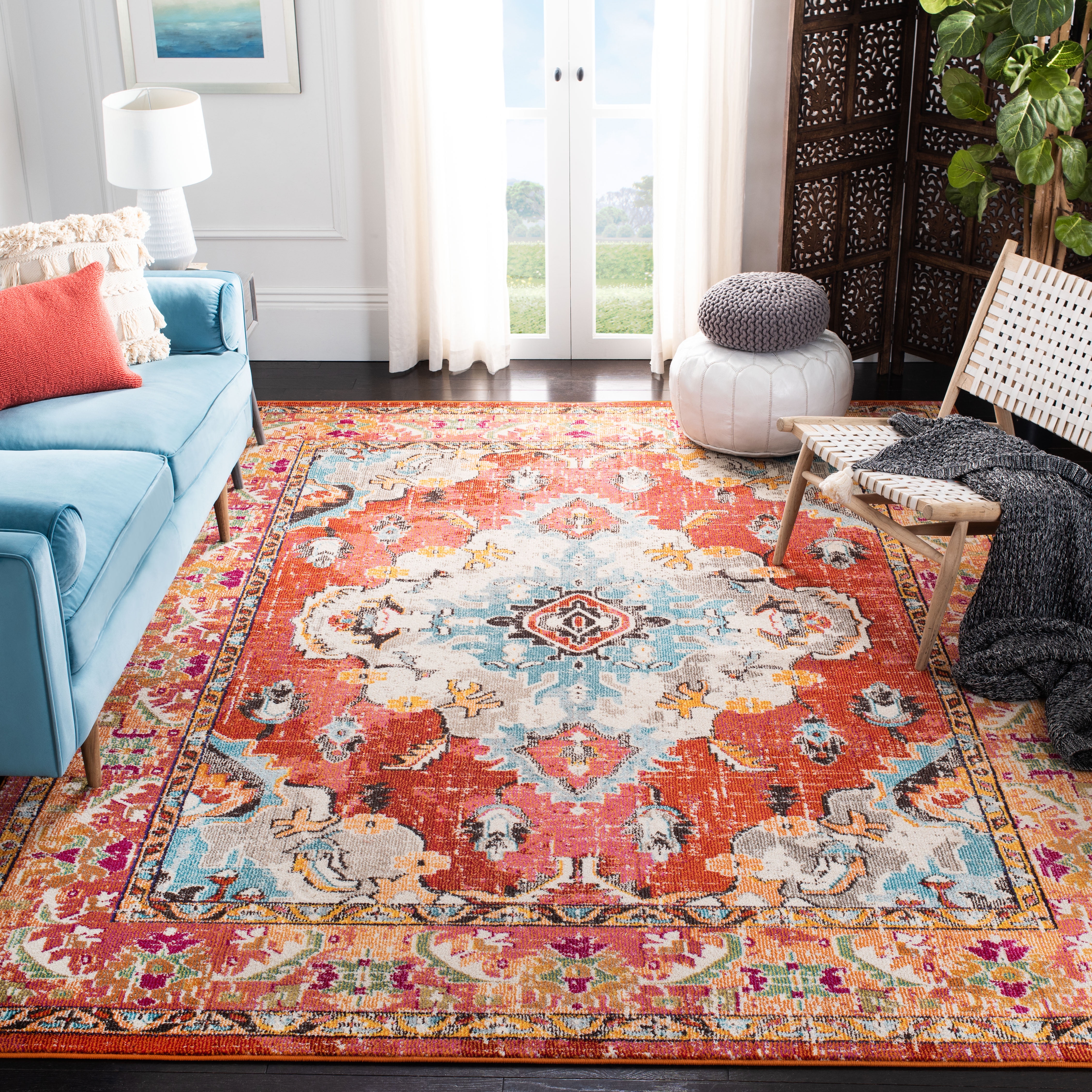 SAFAVIEH Area Rug 10x14 - Monaco Collection - X-Large - Traditional Design, Orange & Light Blue, Ideal for Living Room, Bedroom, Dining Space (MNC243H)