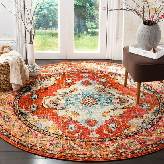 SAFAVIEH Monaco Toria Traditional Area Rug, Orange/Light Blue, 11' x 11' Round