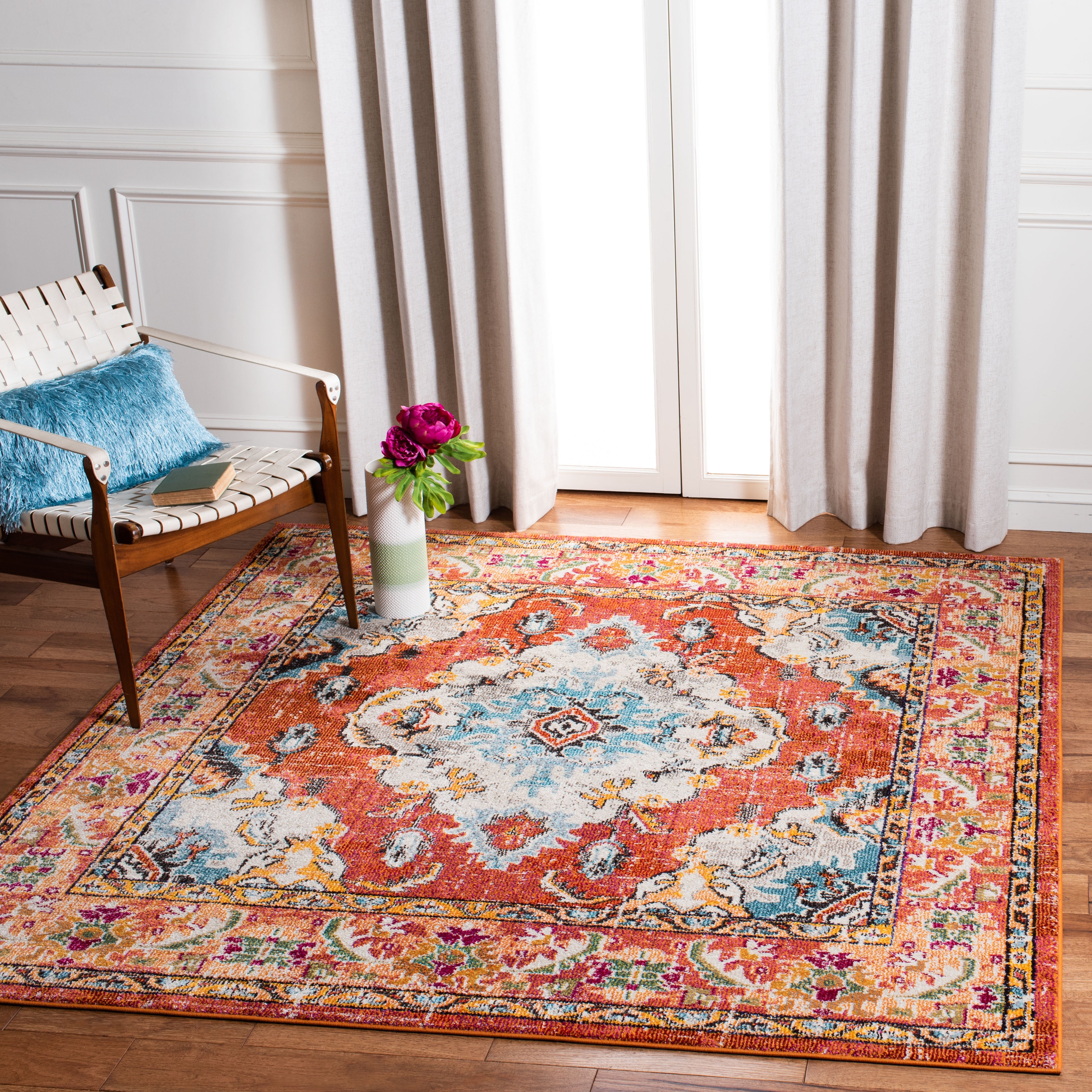 SAFAVIEH Square Rug 3' - Monaco Collection - Traditional Design, Orange ...