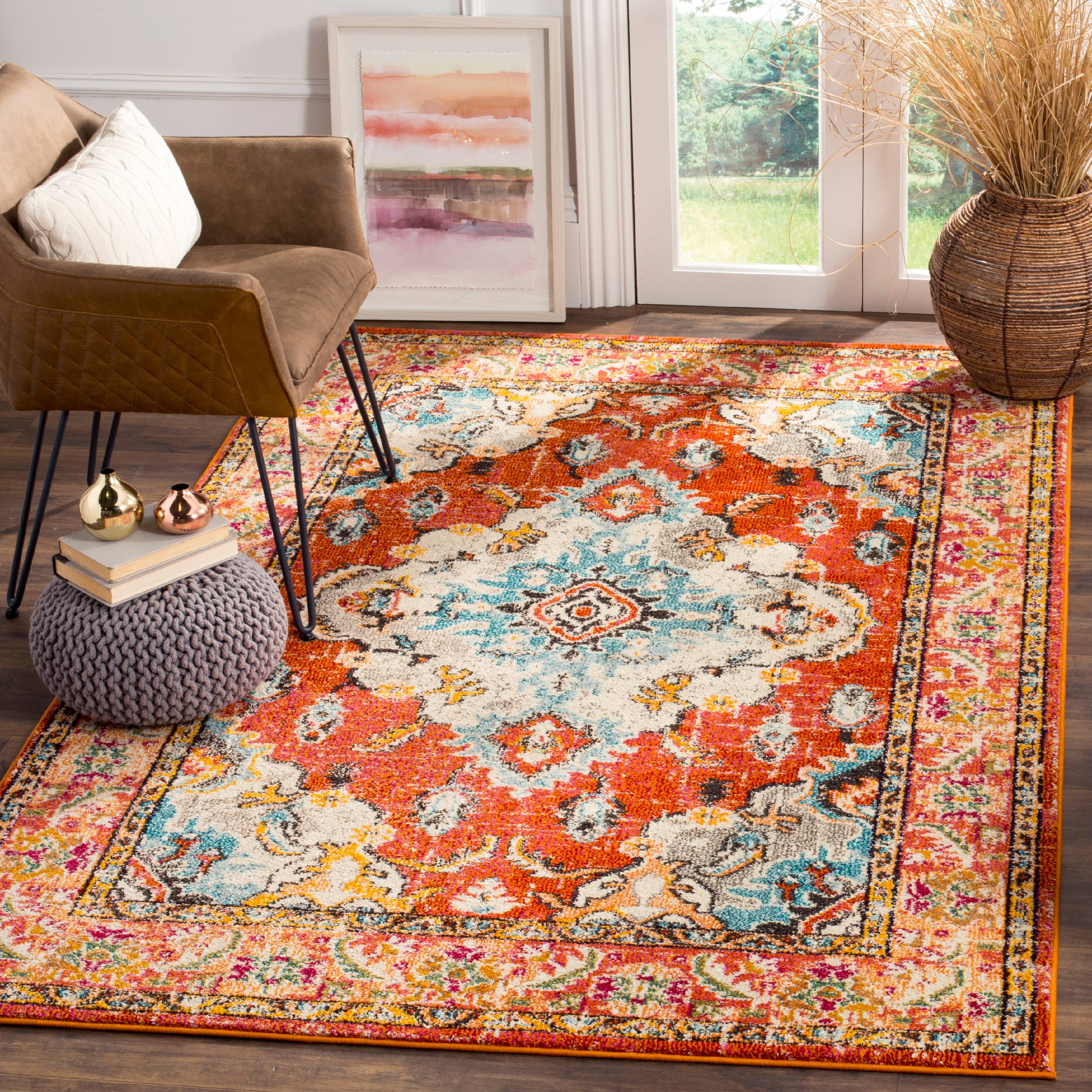 SAFAVIEH Monaco Toria Traditional Area Rug, Orange/Light Blue, 5