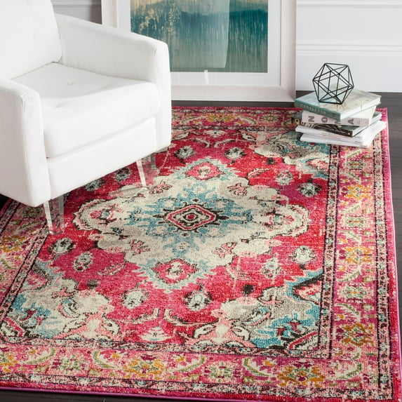SAFAVIEH Accent Rug 4'x5'7" - Monaco Collection - Traditional Design, Pink & Multi, Ideal for Living Room, Bedroom, Dining Space, Entryway, Bathroom, Bedside
