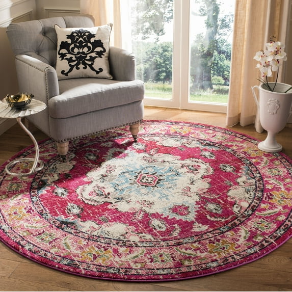 SAFAVIEH Monaco Toria Traditional Area Rug, Pink/Multi, 9' x 9' Round - Large - Traditional Design, Pink & Multi, Ideal for Living Room, Bedroom, Dining Space