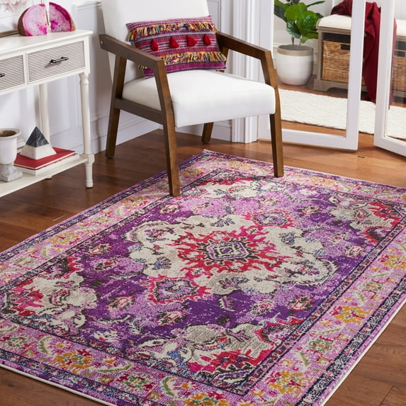 SAFAVIEH Square Rug 5' - Monaco Collection - Traditional Design, Violet & Fuchsia, Ideal for Living Room, Bedroom, Dining Space