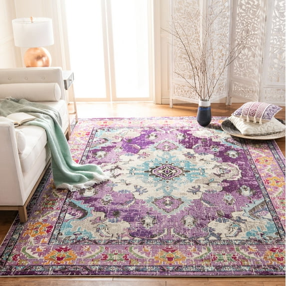 SAFAVIEH Monaco Toria Traditional Area Rug, Violet/Light Blue, 10' x 14' - X-Large - Traditional Design, Violet & Light Blue, Ideal for Living Room, Bedroom, Dining Space