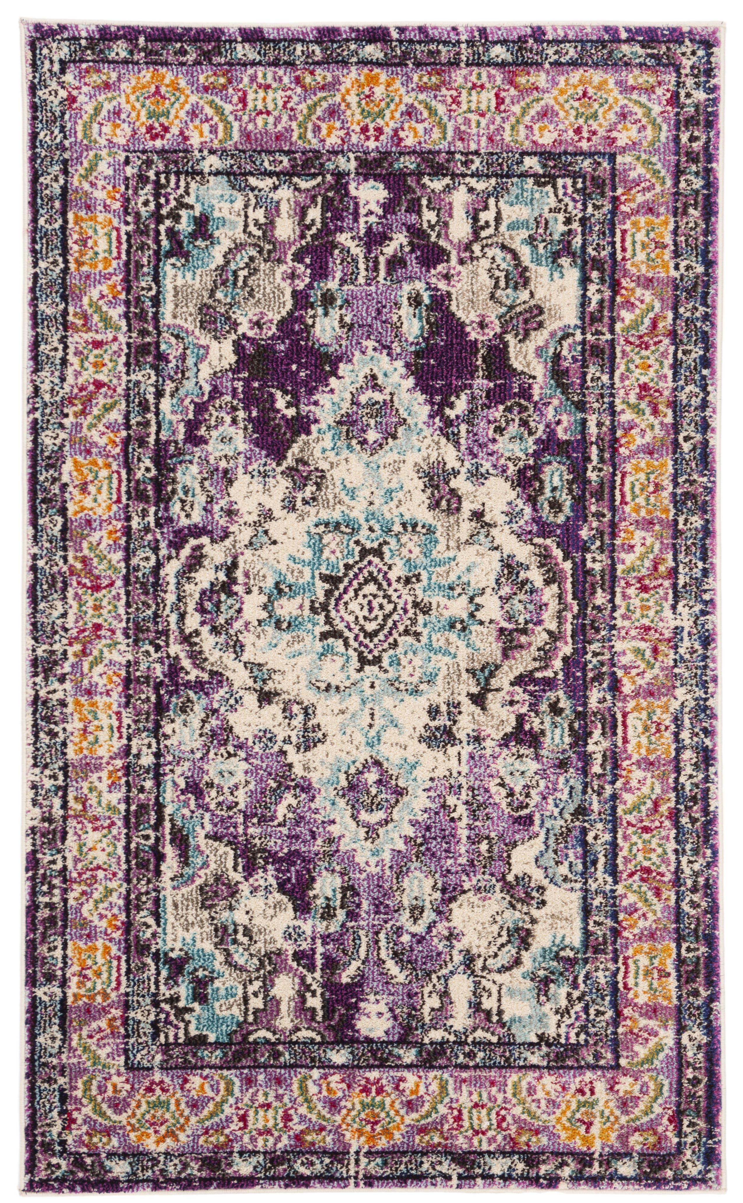 Violet and Light Blue Boho-Chic Rectangular Area Rug
