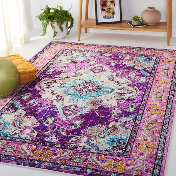 SAFAVIEH Accent Rug 4'x5'7" - Monaco Collection - Traditional Design, Violet & Light Blue, Ideal for Living Room, Bedroom, Dining Space, Entryway, Bathroom, Bedside