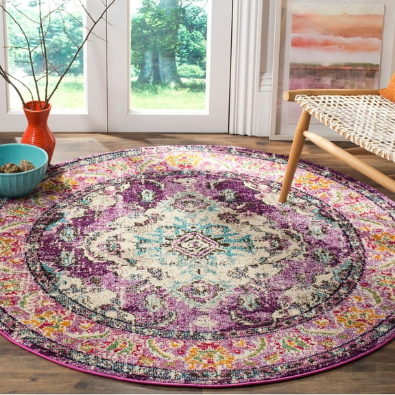 SAFAVIEH Monaco Toria Traditional Area Rug, Violet/Light Blue, 5' x 5' Round