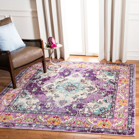 SAFAVIEH Square Rug 5' - Monaco Collection - Traditional Design, Violet & Light Blue, Ideal for Living Room, Bedroom, Dining Space