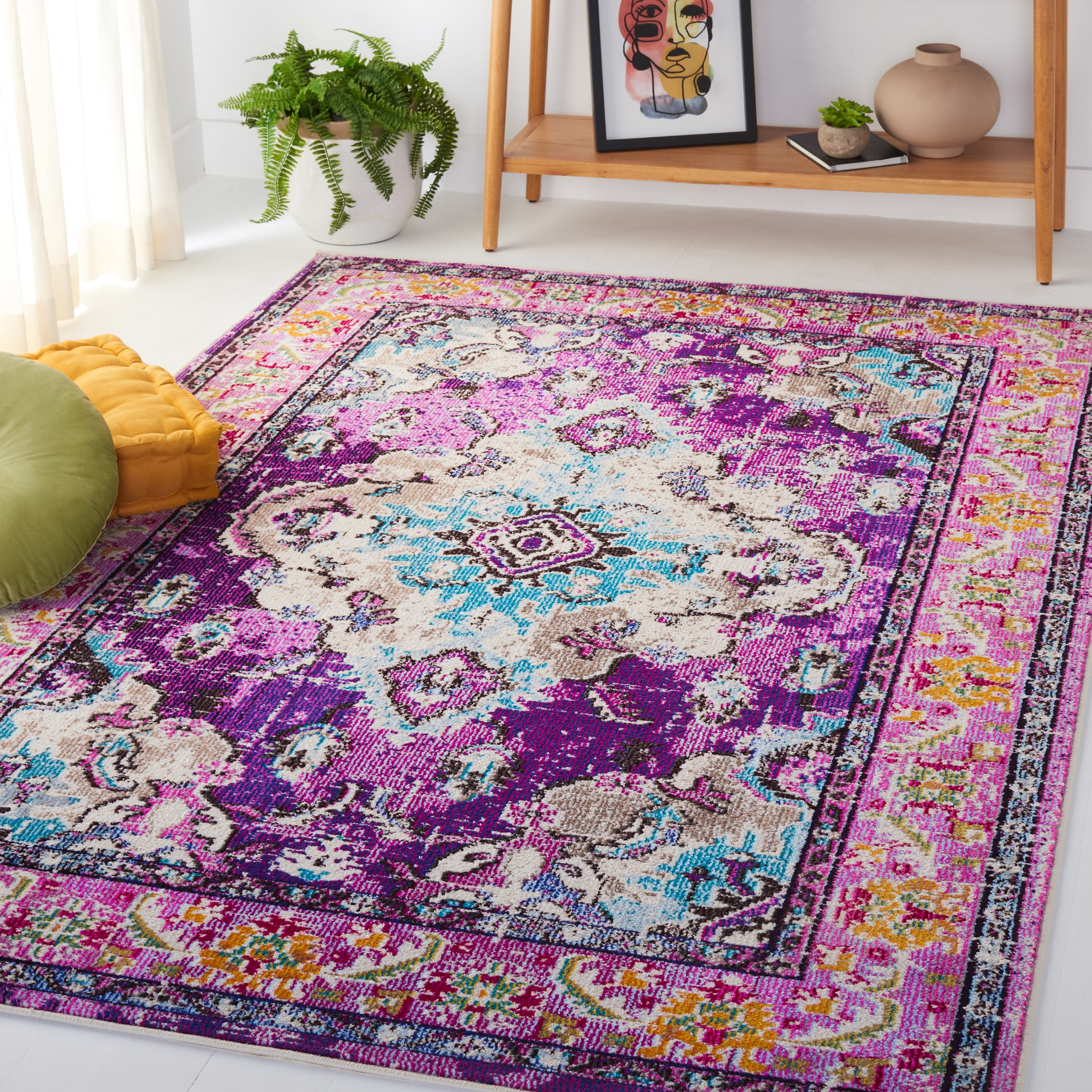 SAFAVIEH Area Rug 6'7"x9'2" - Monaco Collection - Traditional Design, Violet & Light Blue, Ideal for Living Room, Bedroom, Dining Space (MNC243L)