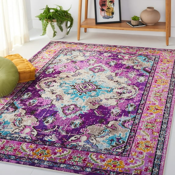 SAFAVIEH Area Rug 6'7"x9'2" - Monaco Collection - Traditional Design, Violet & Light Blue, Ideal for Living Room, Bedroom, Dining Space (MNC243L)