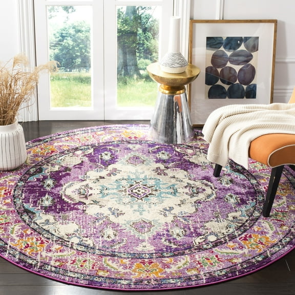 SAFAVIEH Monaco Toria Traditional Area Rug, Violet/Light Blue, 9' X 9' Round