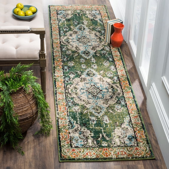Safavieh Monaco Rug Collection Oriental Power Loomed Green Runner Rugs, 2'2" x 10'