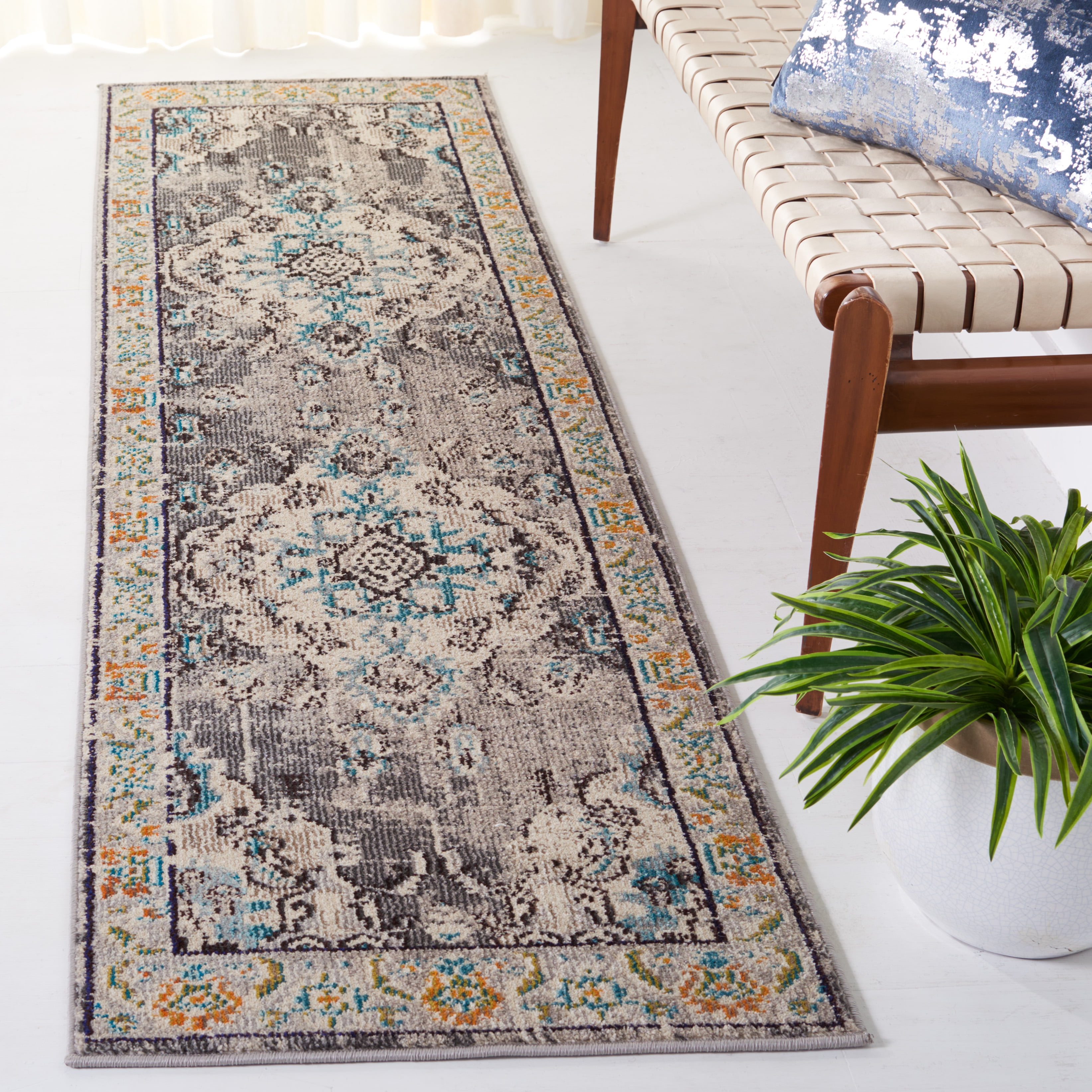 SAFAVIEH Runner Rug 2'2"x18' - Monaco Collection - Traditional Design, Grey & Light Blue, Ideal for Living Room, Bedroom, Dining Space, Entryway, Hallway, Kitchen