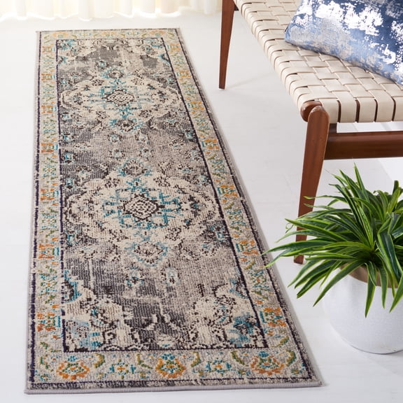SAFAVIEH Monaco Toria Traditional Runner Rug, Grey/Light Blue, 2'2" x 22' - Traditional Design, Grey & Light Blue, Ideal for Living Room, Bedroom, Dining Space, Entryway, Hallway, Kitchen
