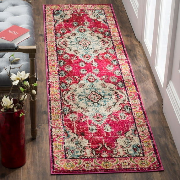 SAFAVIEH Monaco Toria Traditional Runner Rug, Pink/Multi, 2'2" x 22' - Traditional Design, Pink & Multi, Ideal for Living Room, Bedroom, Dining Space, Entryway, Hallway, Kitchen