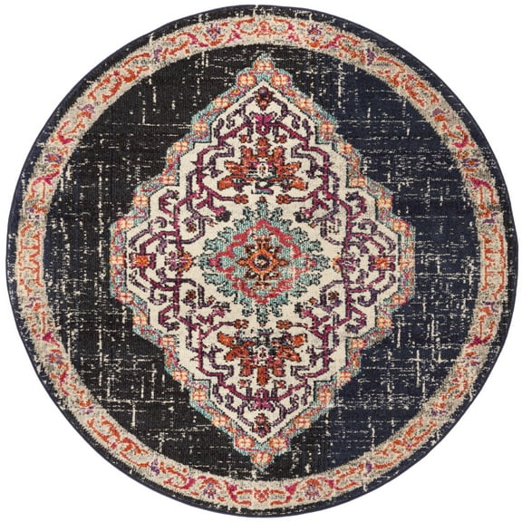 SAFAVIEH Monaco Trochez Traditional Area Rug, Black/Blue, 5' x 5' Round
