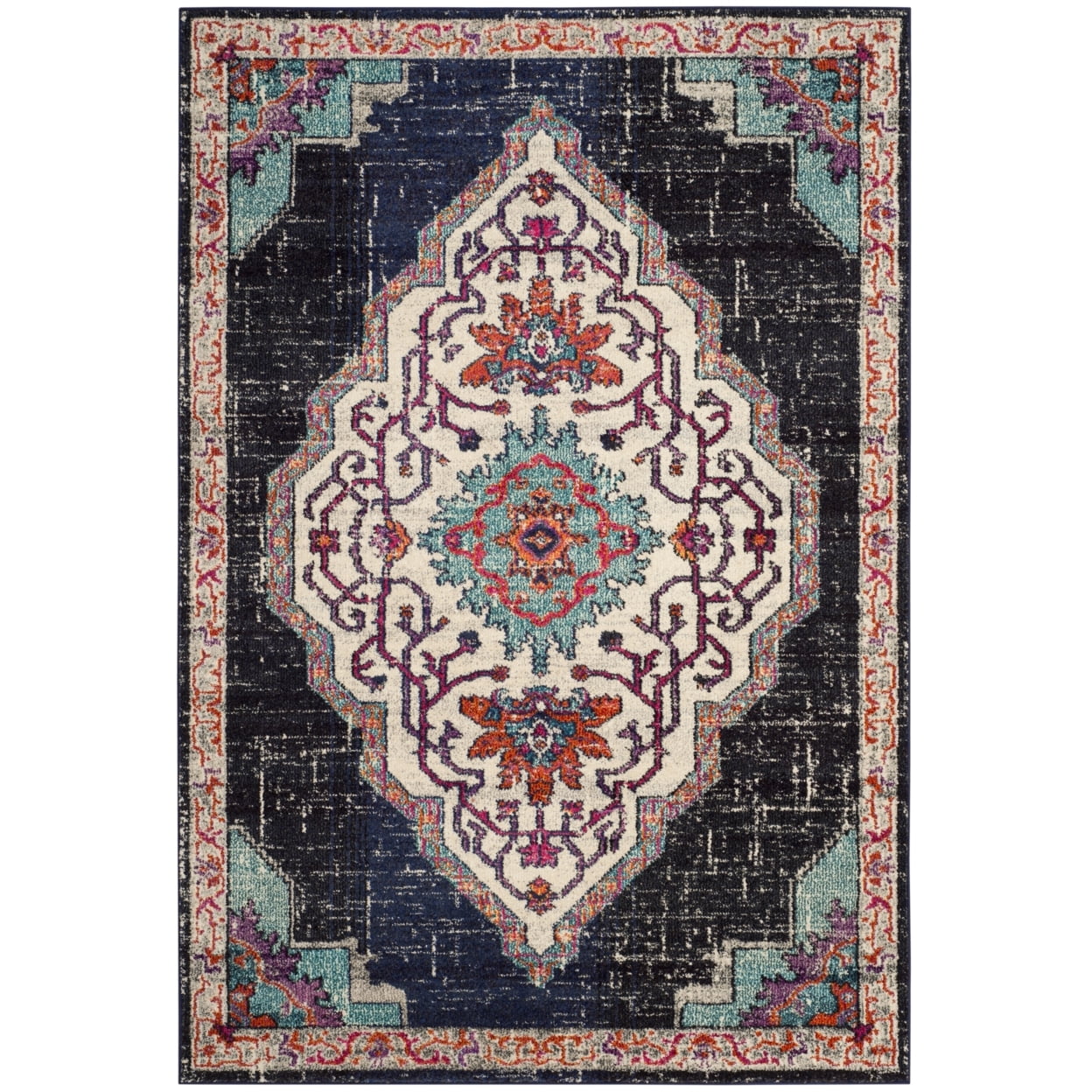 Luxurious Monaco Blue Rectangular Synthetic Area Rug, 6'7" x 9'2"