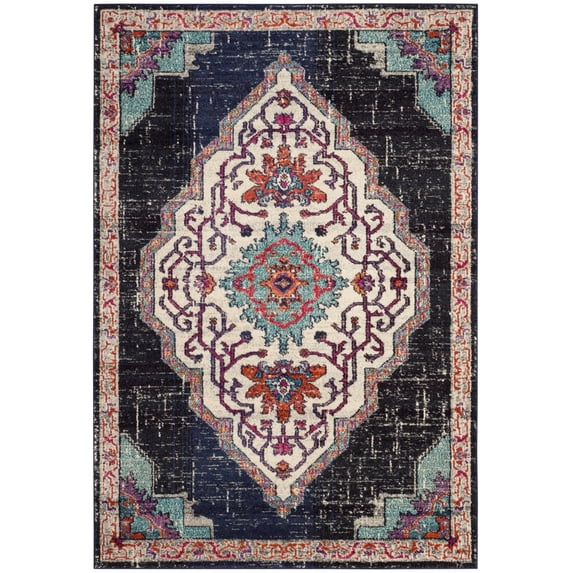 SAFAVIEH Monaco Trochez Traditional Area Rug, Black/Blue, 6'7" x 9'2"