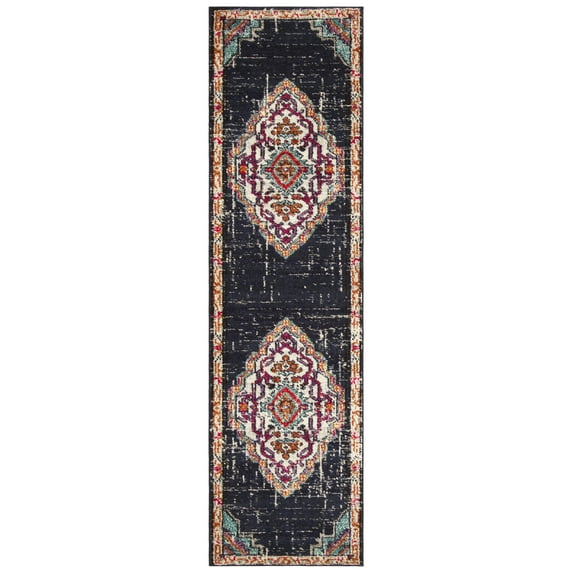 SAFAVIEH Monaco Trochez Traditional Runner Rug, Black/Blue, 2'2" x 8'