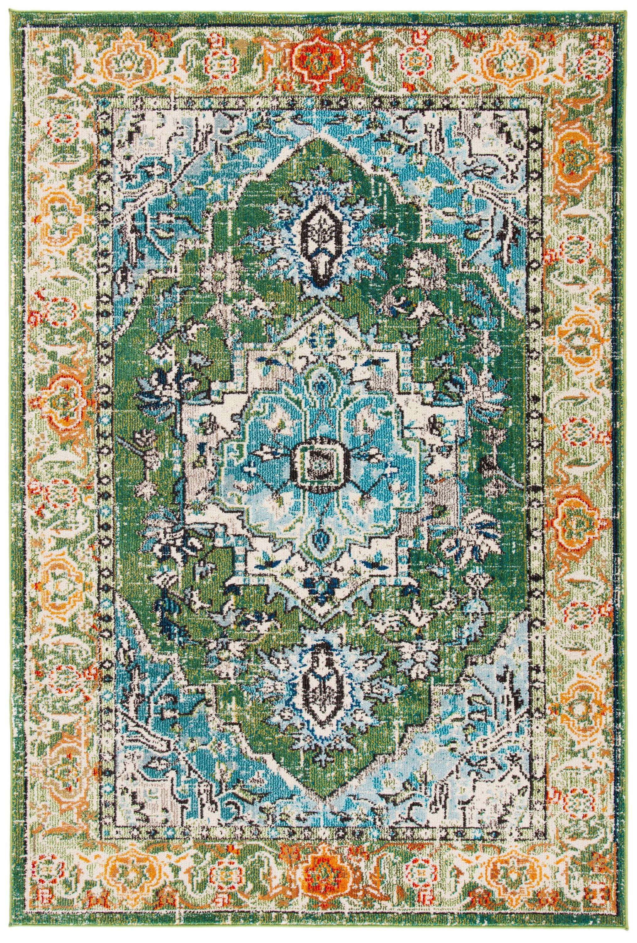 Monaco Green and Turquoise Synthetic Rectangular 8' x 10' Area Rug