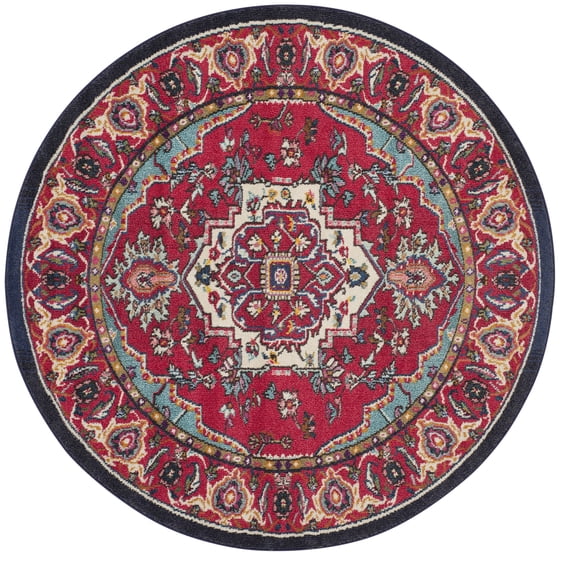 SAFAVIEH Monaco Vivyan Traditional Area Rug, Red/Turquoise, 6'7" x 6'7" Round