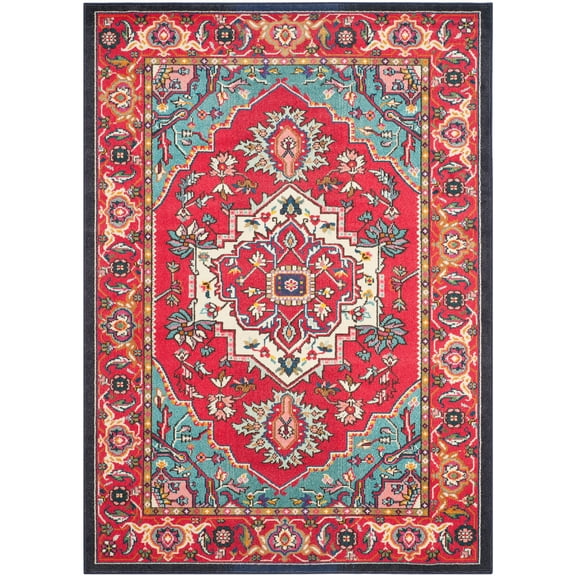 SAFAVIEH Monaco Sarah Bordered Area Rug, Red/Turquoise, 6'7" x 9'2"