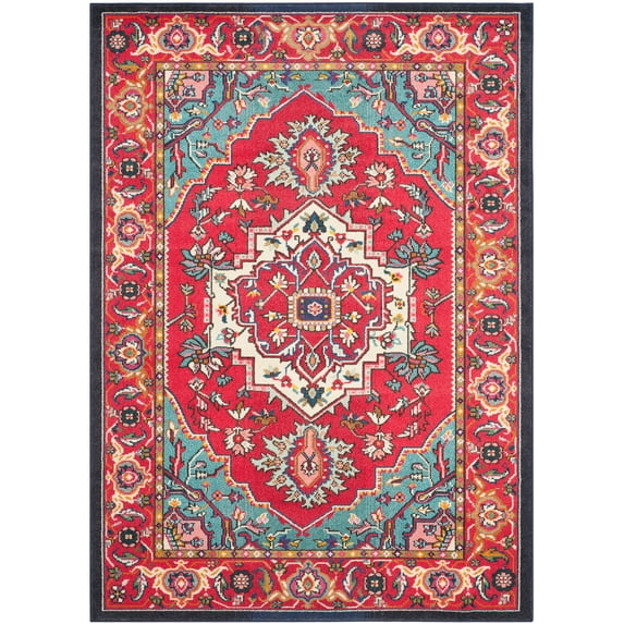 SAFAVIEH Monaco Sarah Bordered Area Rug, Red/Turquoise, 6'7" x 9'2"