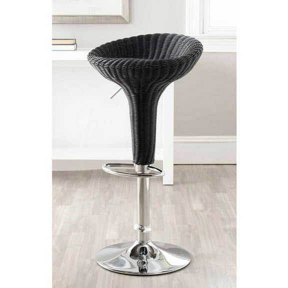 SAFAVIEH Monicka Contemporary 35" Rattan Barstool, Black Wicker