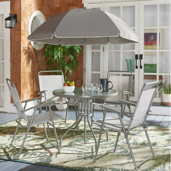 SAFAVIEH Monico Outdoor Patio 5 Piece Dining Set with Umbrella, Grey