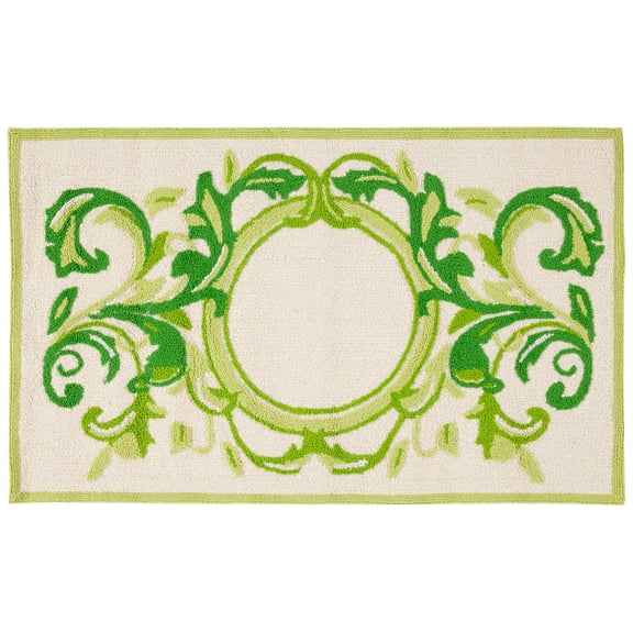 SAFAVIEH Monogram Cindy Medallion Indoor/Outdoor Area Rug, Beige/Green, 2'6" x 4'